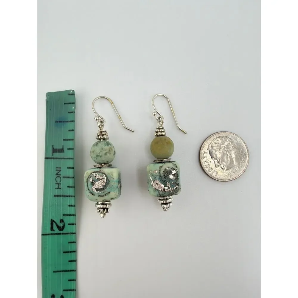 NEW Artisan Handcrafted Raku Pottery and Amazonite Dangle Earrings